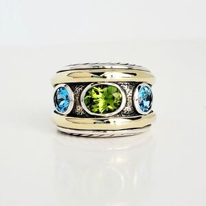 David Yurman Peridot and Blue Topaz Renaissance Ring with 14k Gold